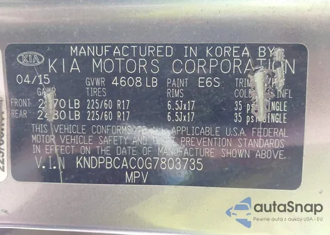 2016 Kia Sportage Lx z USA, uszkodzony, nr VIN KNDPBCAC0G7803735